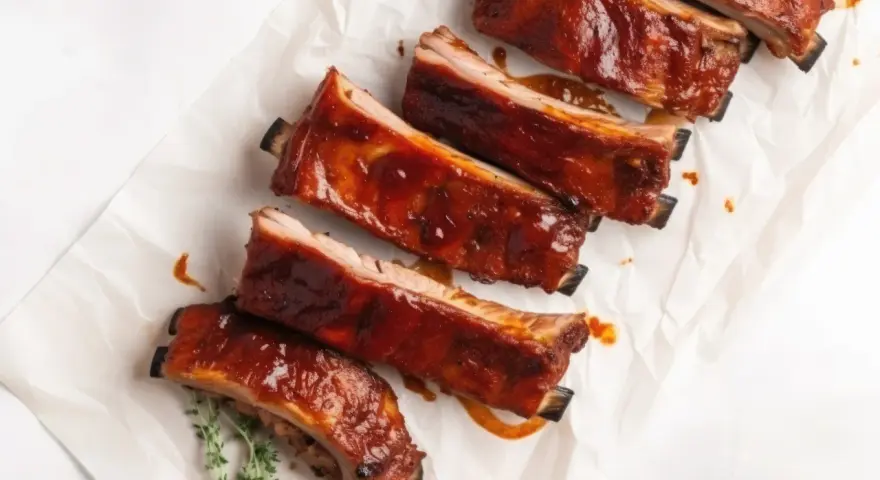 Costillas a la miel, jugosas y glaseadas, listas para disfrutar. Un manjar irresistible.