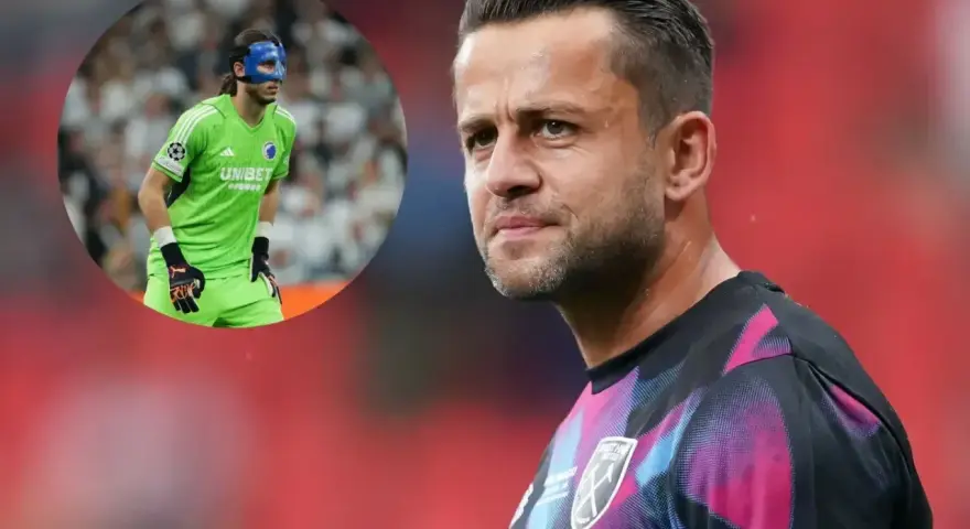 Bramkarze reprezentacji Polski: Wojtek Szczęsny i Kamil Grabara w masce ochronnej.