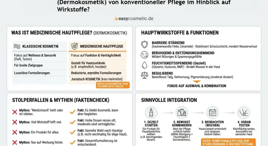 Medizinische Hautpflege setzt auf funktionale Wirkstoffe, die die Hautbarriere stärken und Feuchtigkeit spenden. Probiotika können hierbei eine Rolle spielen.