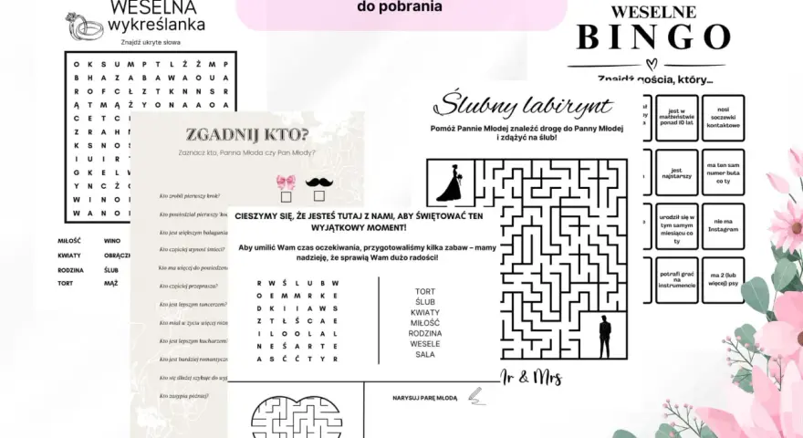 Gry weselne: wykreślanka, bingo, labirynt i quiz "Zgadnij kto?". Idealne quiz weselny pytania dla gości, by rozkręcić zabawę!