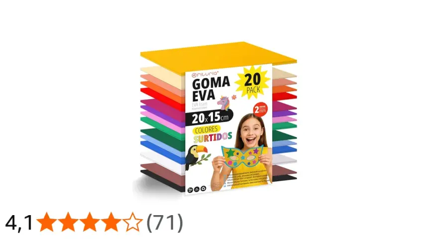 Pack de 20 láminas de goma eva de colores surtidos, ideal para manualidades y proyectos creativos.