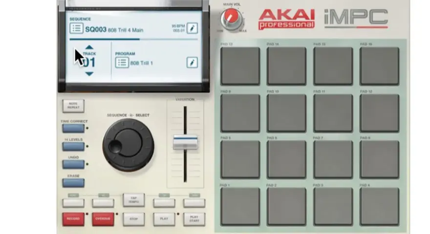 AKAI MPC Software, ein rap beat maker, mit Pads und Bedienelementen für Musikproduktion.