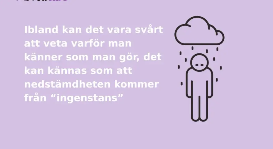 En person står under ett regnigt moln. Texten beskriver hur svårt det kan vara att förstå nedstämdhetens dystymi orsaker.