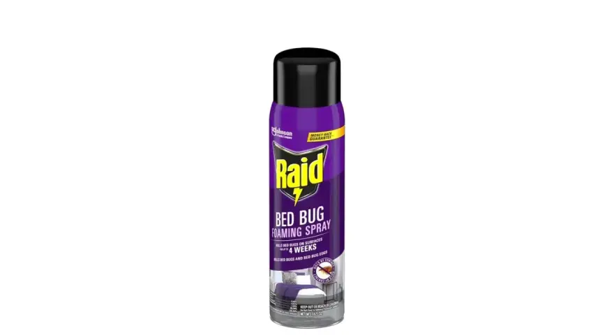 Spray Raid Bed Bug Foaming Spray para control plagas chinches. Elimina chinches y huevos hasta por 4 semanas.