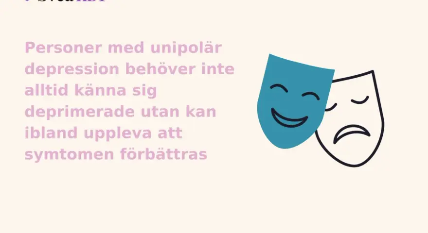 Två teatermasker, en glad och en ledsen, symboliserar att även om man kan känna sig deprimerad, så kan symtomen ibland förbättras.