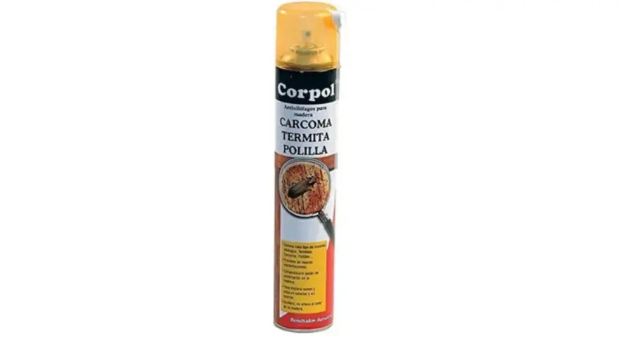 Spray para eliminar carcoma, termitas y polilla de la madera. Protege tus muebles y estructuras de estos insectos.