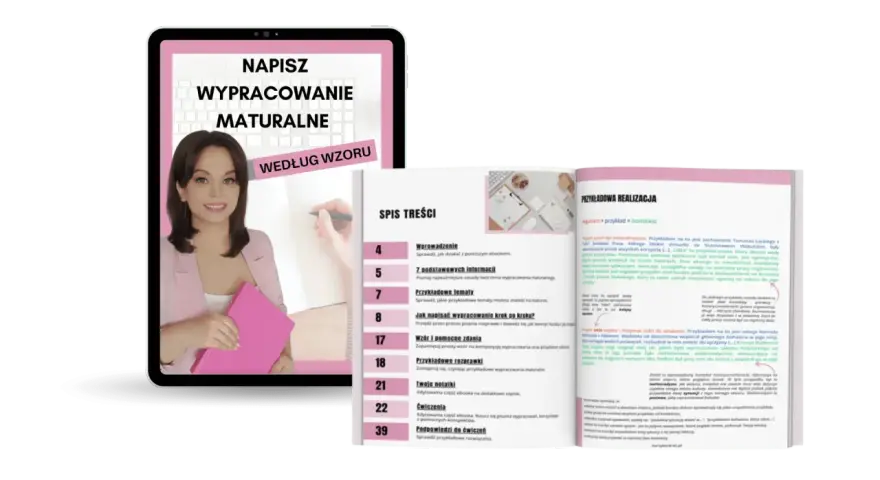 Przykładowy ebook do pisania wypracowań maturalnych. Znajdziesz tu wskazówki, jak napisać rozprawkę, przykłady i ćwiczenia.