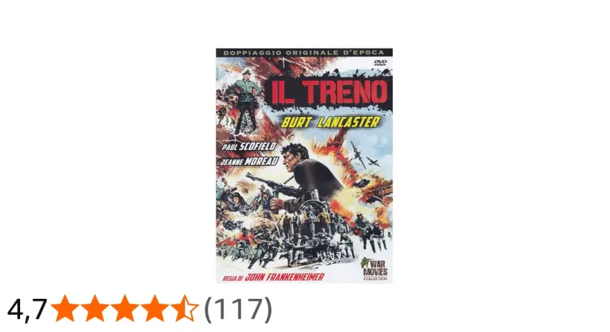 Copertina DVD "Il Treno" con Burt Lancaster, Paul Scofield e Jeanne Moreau. Un film di guerra diretto da John Frankenheimer.