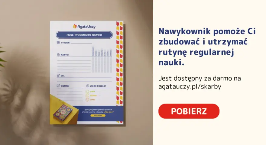 Nawykownik do nauki języka hiszpańskiego. Pomaga budować rutynę i utrzymać regularność. Pobierz za darmo!
