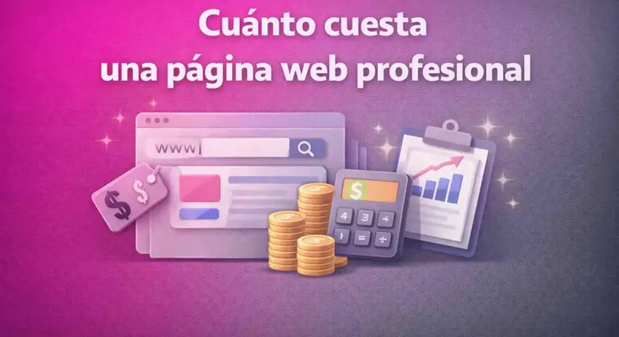 Calculadora, monedas y gráfico de barras junto a una ventana de navegador. Averigua cuánto cuesta crear una página web profesional.