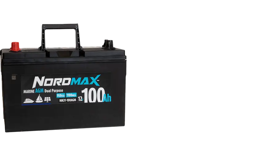 NordMAX Marine AGM Dual Purpose 100Ah batteri, redo att ladda för äventyr till sjöss eller på land.