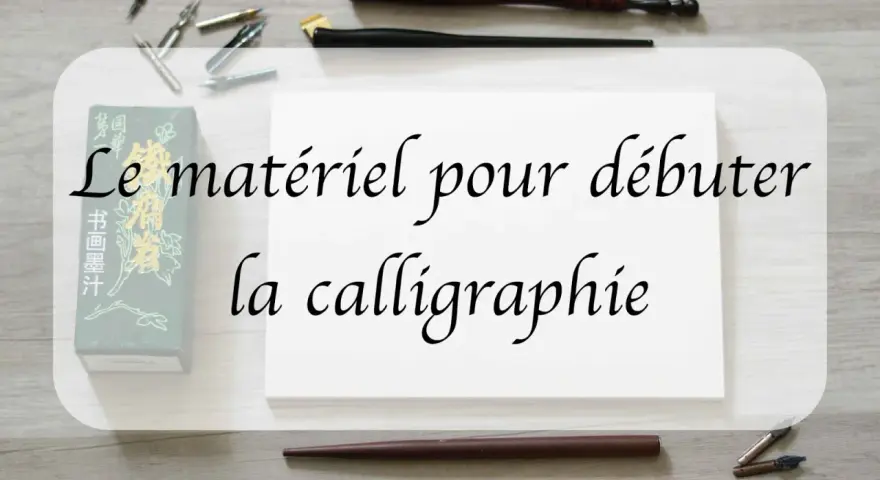 Un ensemble d'outils de calligraphie, incluant des plumes, des porte-plumes et une boîte d'encre, prêt pour une nouvelle œuvre.