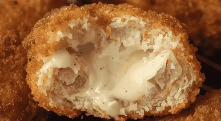 Un cordon bleu croustillant, tout juste sorti de l'airfryer, révèle un cœur fondant et crémeux.