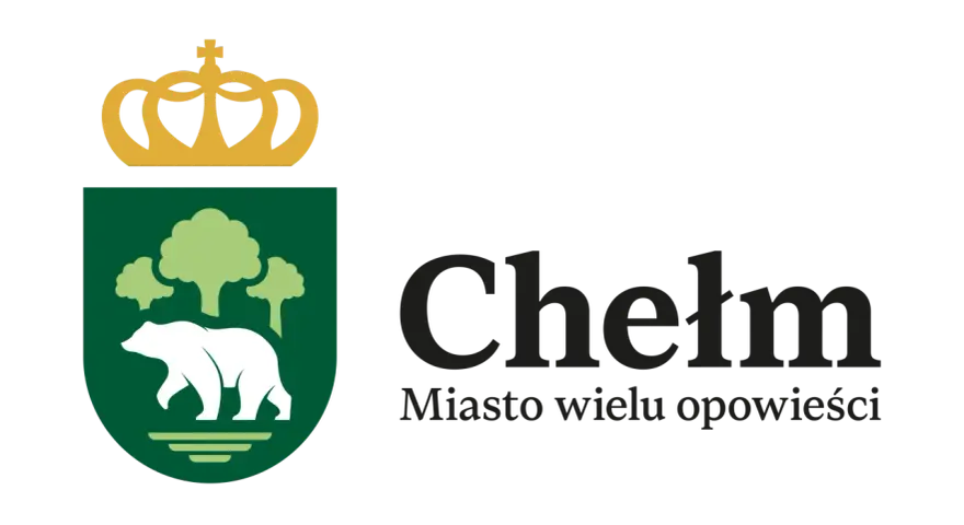 Herb Chełma z koroną i niedźwiedziem, nawiązujący do legendy o Chełmie. Miasto wielu opowieści.