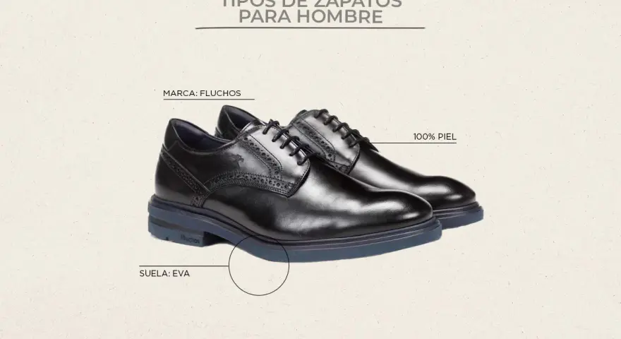 Zapatos negros de vestir Fluchos para hombre, 100% piel, suela de EVA.