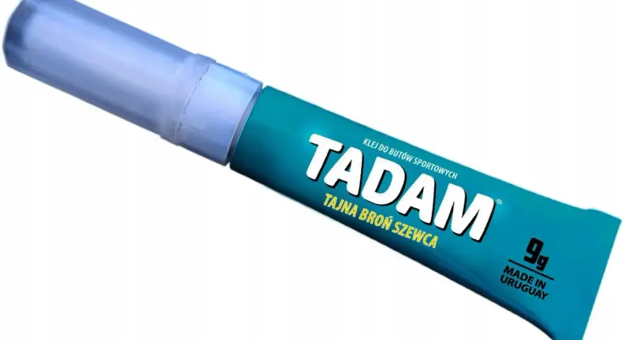 TADAM – jaki klej do butów? Ten turkusowy klej do butów sportowych, "tajna broń szewca", naprawi wszystko. Made in Uruguay, 9g.