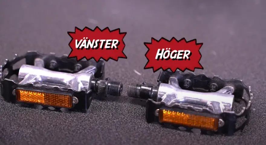 Två cykelpedaler, vänster och höger, redo att byta.
