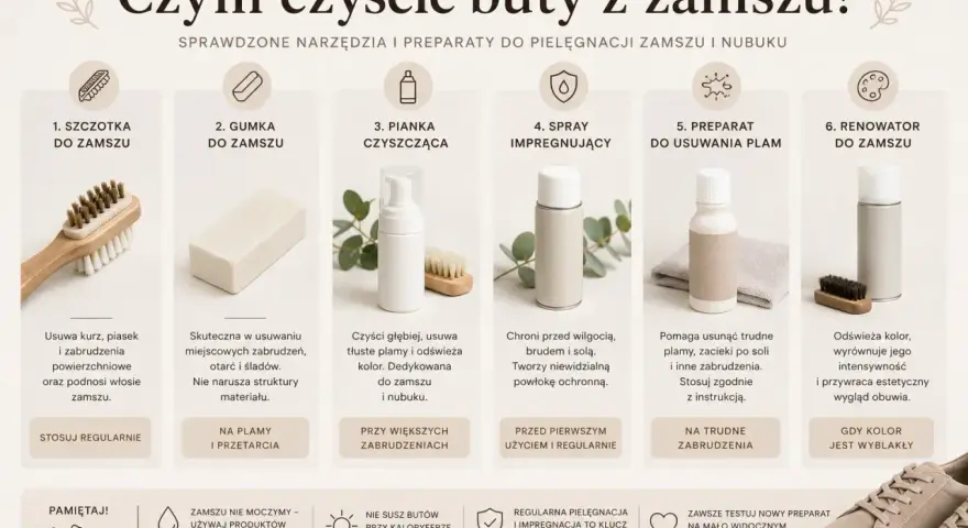 Szczotka, gumka, pianka, spray i preparaty – oto jak czyścić buty z zamszu, by wyglądały jak nowe.