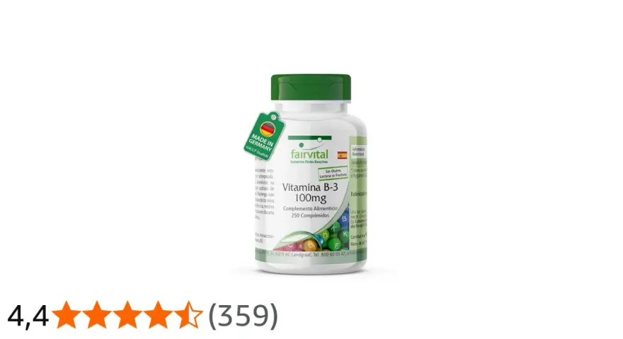 Bote de Vitamina B-3 100mg de Fairvital, 250 comprimidos. Descubre para qué sirve la vitamina b3 para tu bienestar.