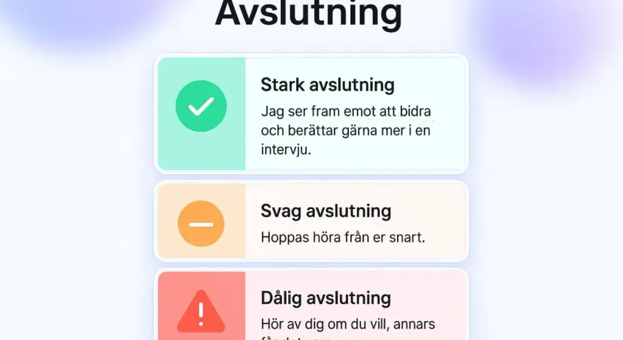 Tre nivåer av avslutning: stark, svag och dålig. Stark avslutning visar personliga kompetenser och framåtlutad attityd.