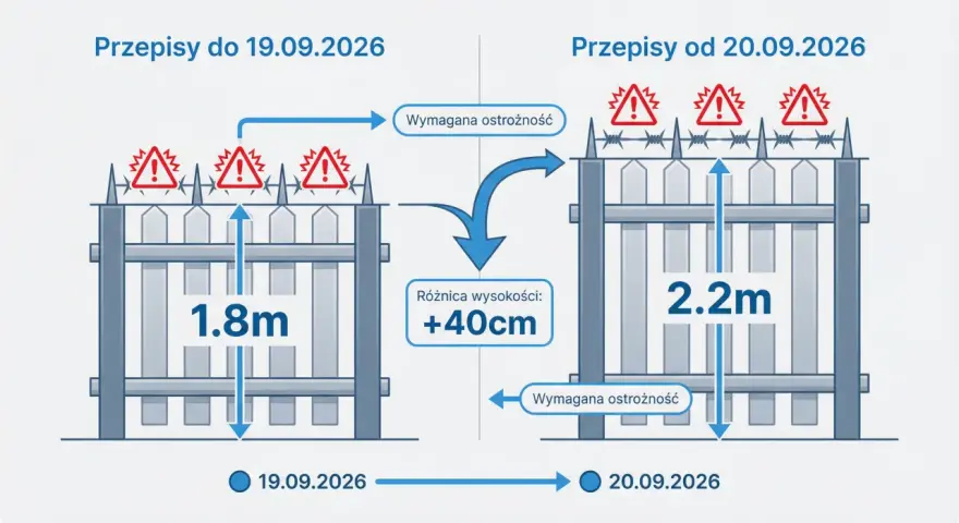 Od 20.09.2026 furtka na posesję musi mieć min. 2.2m, bo przepisy wymagają większej ostrożności.