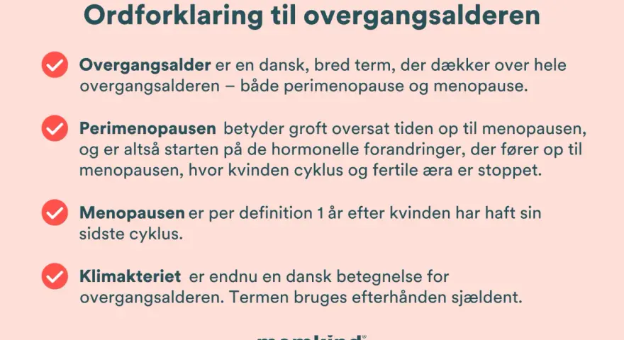Förklaring av övergångsaldern, perimenopaus och menopaus. Lär dig mer om dessa faser och vanliga menopaus symtom.