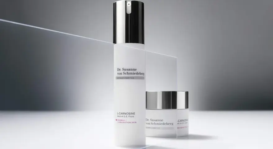 Dr. Susanne von Schmiedeberg Anti-A.G.E. Fluid und Cream. Die carnosin wirkung für normale und sensible Haut.
