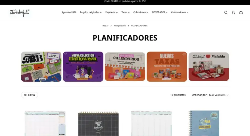Página de planificadores de Mr. Wonderful. Explora colecciones de agendas, calendarios y tazas para agendar citas online y organizar tu vida.