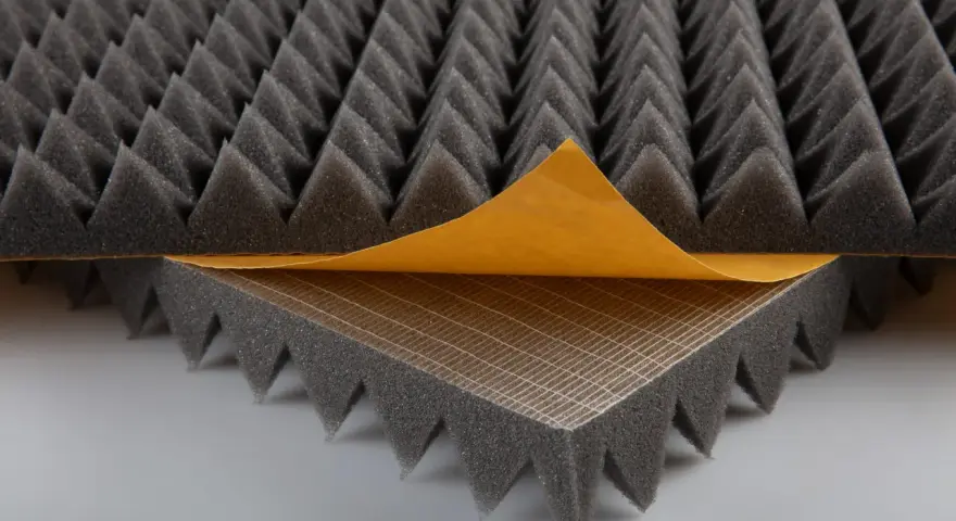 Acoustic foam with a peel-and-stick backing, perfect for learning how to soundproof a room.