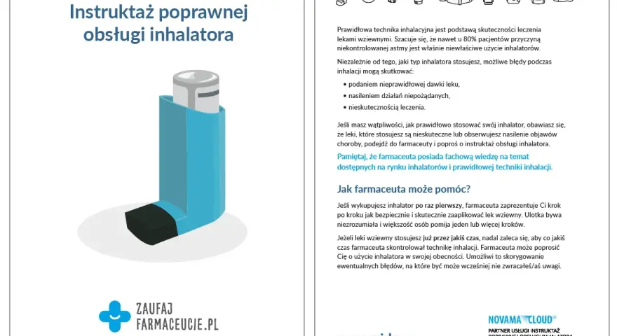Instrukcja obsługi inhalatora, kluczowa dla skuteczności leków, np. digoksyny. Poprawna technika zapobiega błędom i zapewnia właściwe działanie.