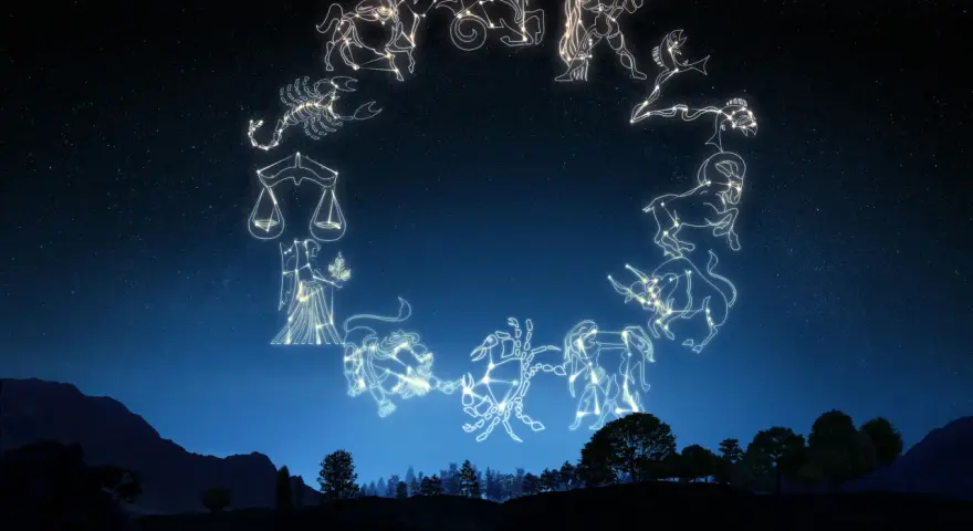 Konstelacje zodiaku na nocnym niebie. Panna, która jest obok Wagi, często szuka harmonii. Jaki znak zodiaku pasuje do Panny?