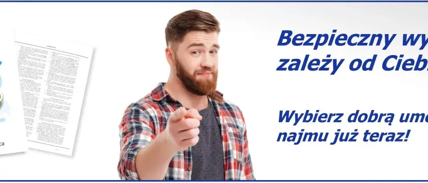 Mężczyzna wskazuje palcem, zachęcając do wyboru dobrej umowy najmu. Bezpieczny najem instytucjonalny zależy od Ciebie!