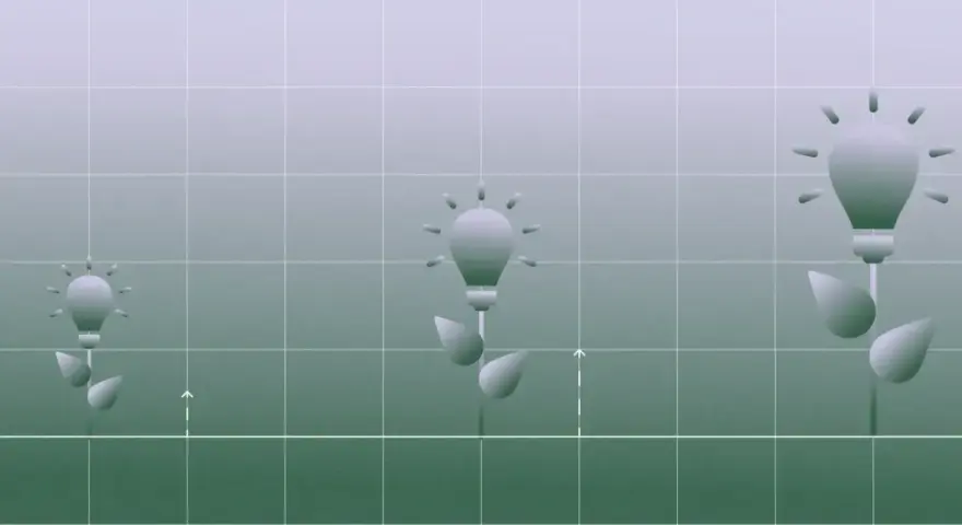 Three lightbulb plants grow on a grid, symbolizing business growth and how to find investors for a business.