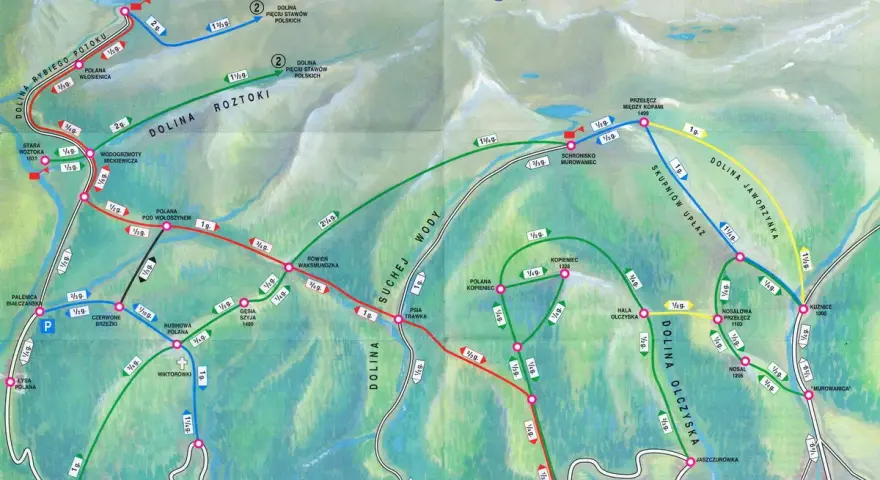 Mapa szlaków Tatr z czasami przejść. Zobacz, jak długo potrwa wędrówka po górskich szlakach.