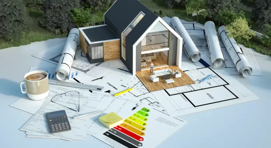 Projekt domu z nowoczesną termoizolacją budynku, plany, kalkulator i certyfikat energetyczny.
