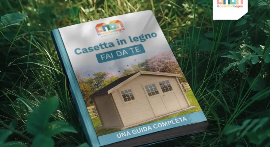 Guida completa su come costruire una cassetta in legno fai da te. Immagine di un libro aperto sull'erba con la copertina che mostra una casetta di legno.