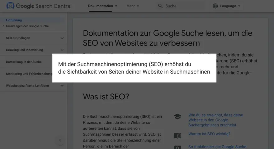 Google Search Central zeigt, wie SEO die Sichtbarkeit deiner Website in Suchmaschinen verbessert. Ein guter Sichtbarkeitsindex ist das Ziel.