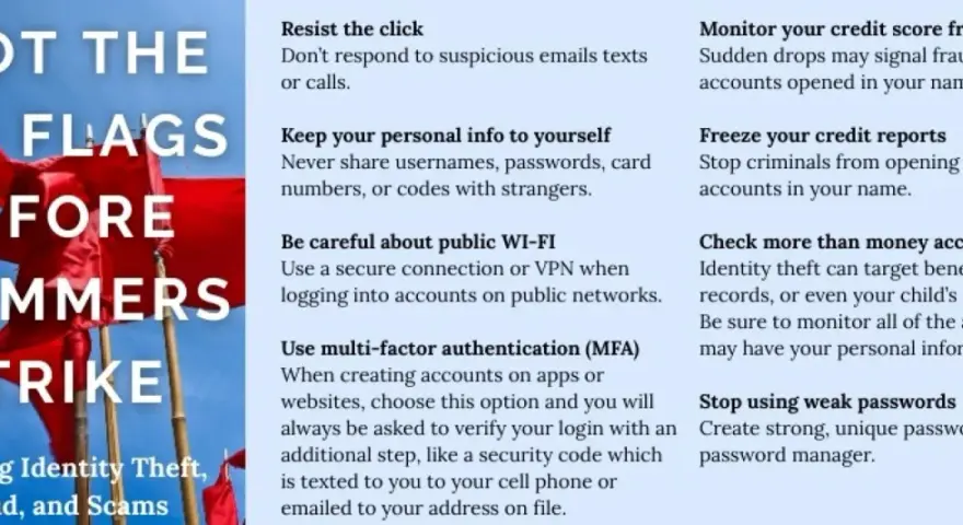Red flags warn of scams. Tips for financial fraud investigations: monitor credit, freeze reports, and protect personal info.