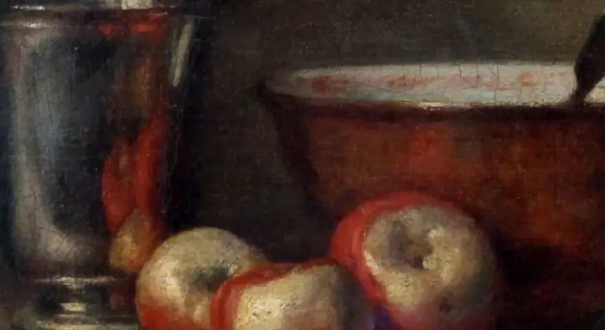 Nature morte avec pommes, un gobelet en argent et un bol, typique des œuvres d'art de Jean Siméon Chardin.
