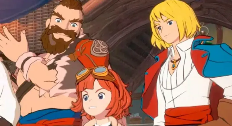 Tres personajes de anime: un hombre barbudo, una chica con gafas y un chico rubio.
