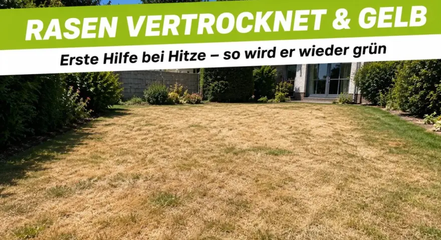 Brauner, vertrockneter Rasen braucht dringend Wasser. Mit regelmäßigem **rasen sprengen** wird er bald wieder grün.
