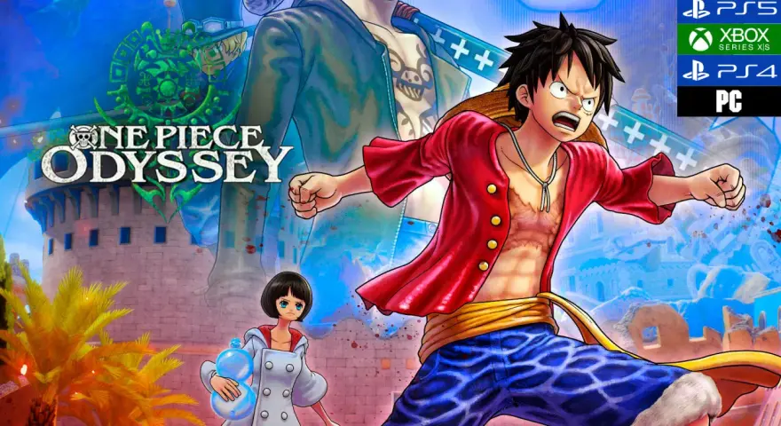 Luffy y Adio se preparan para la aventura en One Piece Odyssey. El juego estará disponible para PS5, Xbox Series X|S, PS4 y PC.