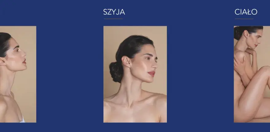 Profil kobiety z widocznymi efektami Profhilo na twarzy, szyi i ciele. Skóra jest wygładzona i nawilżona.