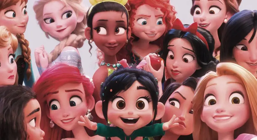 Wesołe imiona z bajek: Elsa, Anna, Ariel, Tiana, Bella, Śnieżka, Merida, Roszpunka, Vaiana i inne księżniczki Disneya.