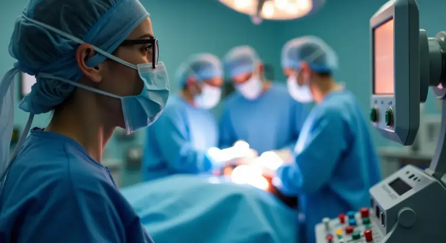 Anestezjolog w masce i czepku obserwuje operację. Zastanawiasz się, ile zarabia anestezjolog?