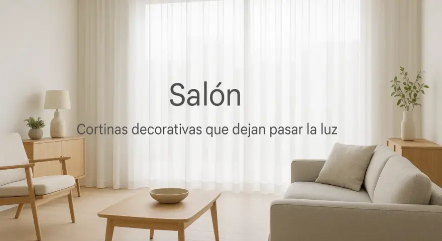 Salón moderno con sofá, mesa de centro y un estor o cortina blanca que deja pasar la luz.