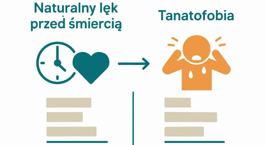 Naturalny lęk przed śmiercią ewoluuje w tanatofobię, objawiającą się paniką i stresem.