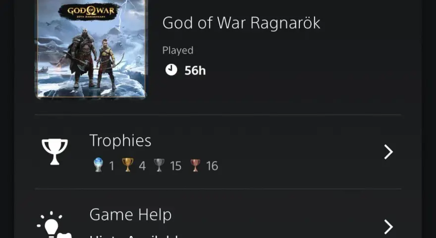 Kratos y Atreus en God of War Ragnarök. 56 horas jugadas y 1 trofeo platino. ¡Una aventura épica!