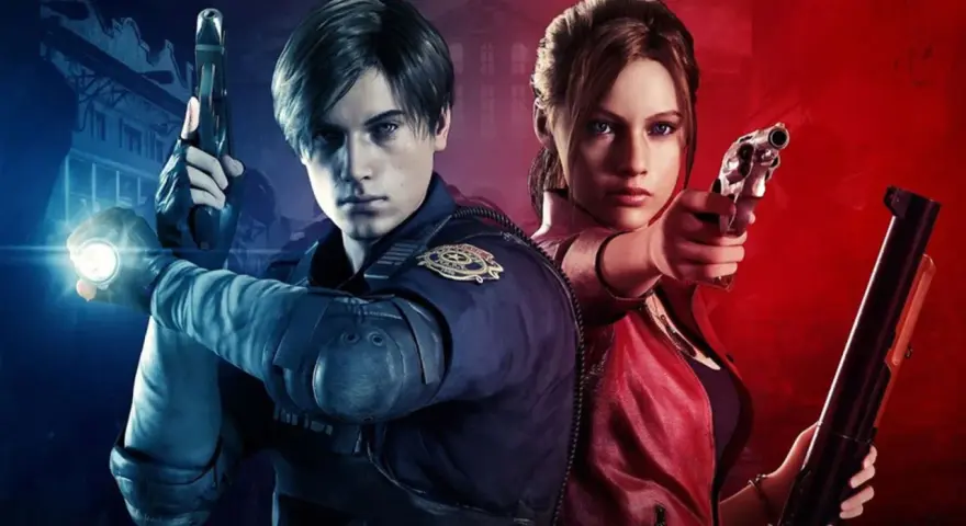Leon y Claire, protagonistas de juegos supervivencia pc, listos para la acción con sus armas.