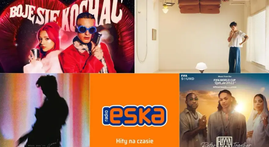 Smolasty i Young Leosia prezentują "Boje się kochać". Obok okładka z Harrym Stylesem, Radio Eska i muzyka z Mistrzostw Świata FIFA 2022.